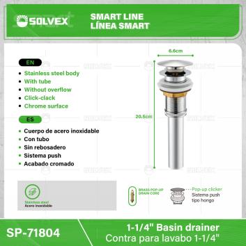 SP-71804-(Caja master 1 CTN=50 SKU)-(MOQ 1 SKU)-Contra para lavabo 1-1/4"
Cuerpo de acero inoxidable