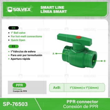 SP-76503-(Caja master 1 CTN=70 SKU)-(MOQ 10 SKU)-1" Válvula de esfera
Cuerpo de PPR