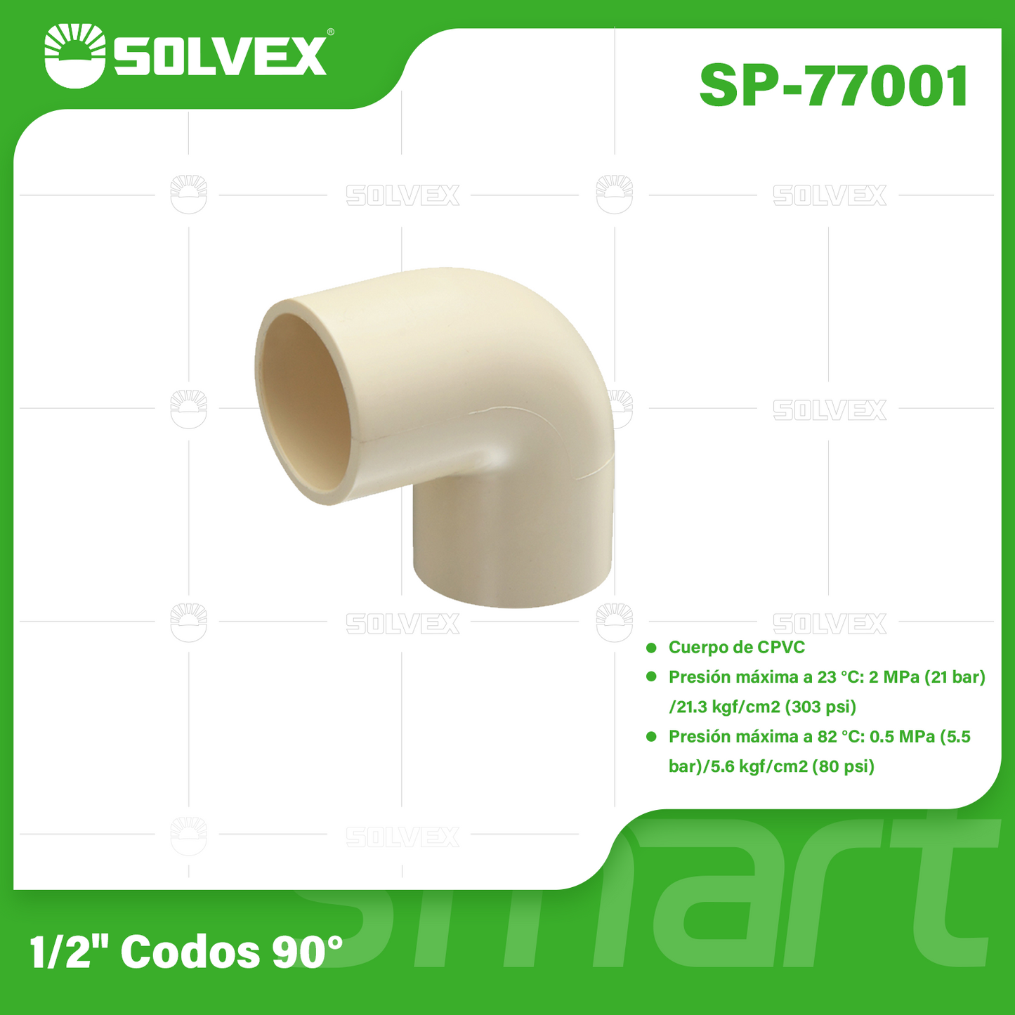SP-77001-(Caja master 1 CTN=840 SKU)-(MOQ 20 SKU)-1/2" codos 90°
Cuerpo de CPVC