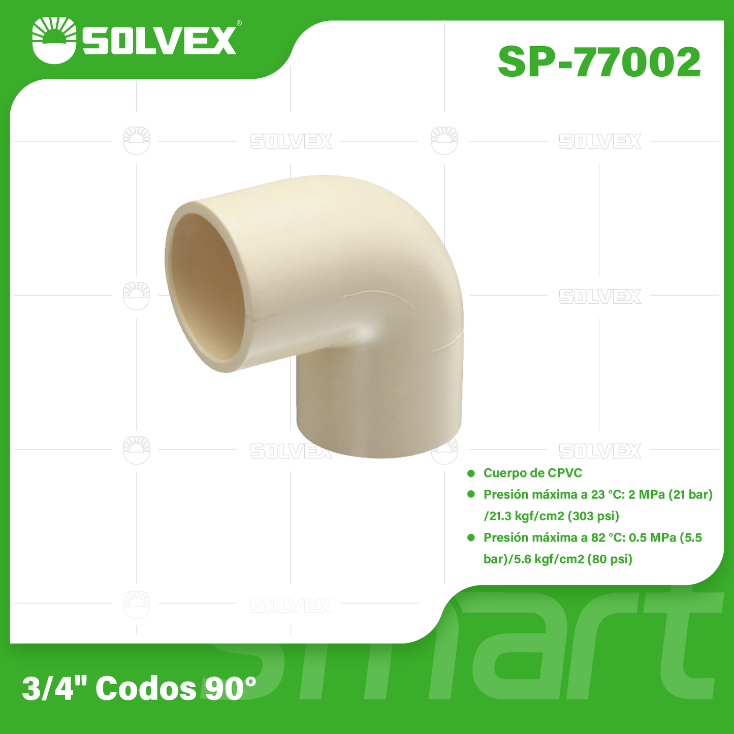 SP-77002-(Caja master 1 CTN=340 SKU)-(MOQ 20 SKU)-3/4" codos 90°
Cuerpo de CPVC