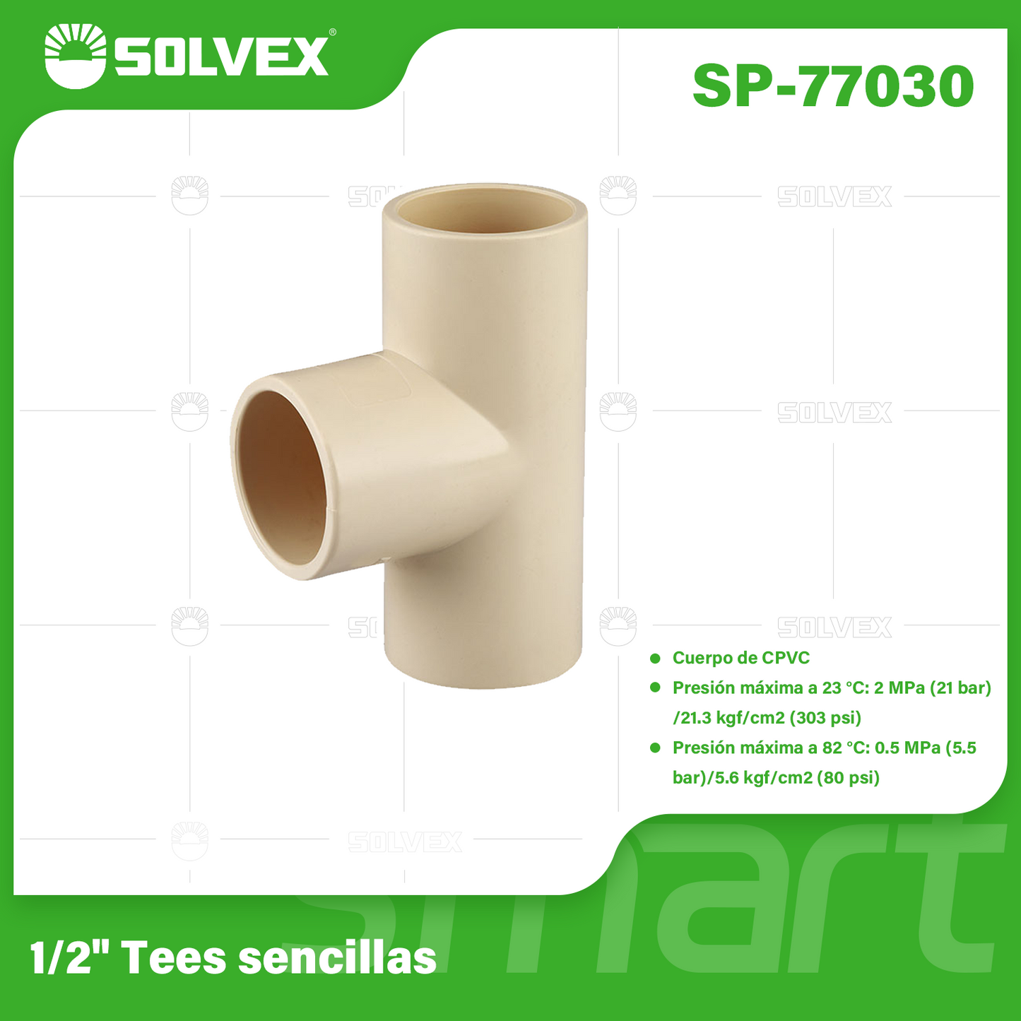 SP-77030-(Caja master 1 CTN=540 SKU)-(MOQ 20 SKU)-Tees sencillas 1/2"
Cuerpo de CPVC