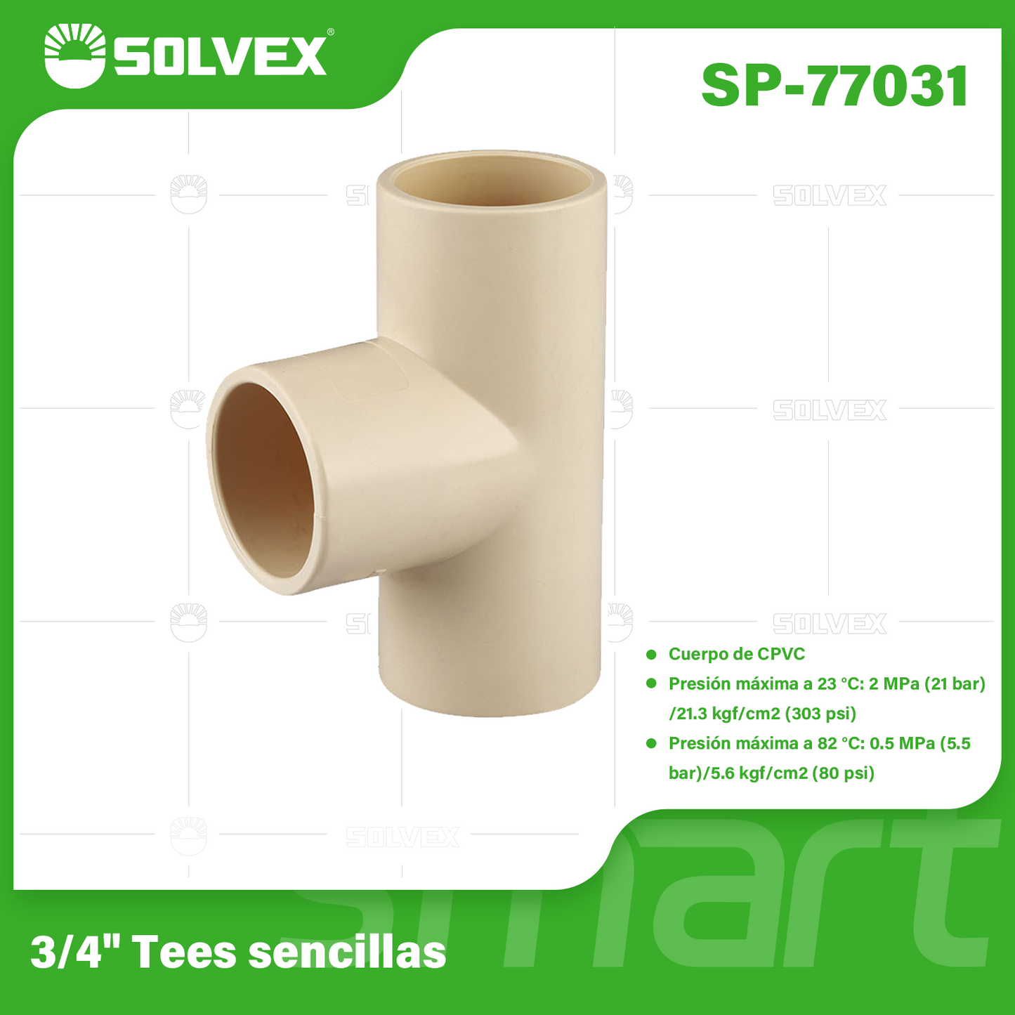 SP-77031-(Caja master 1 CTN=220 SKU)-(MOQ 20 SKU)-Tees sencillas 3/4"
Cuerpo de CPVC