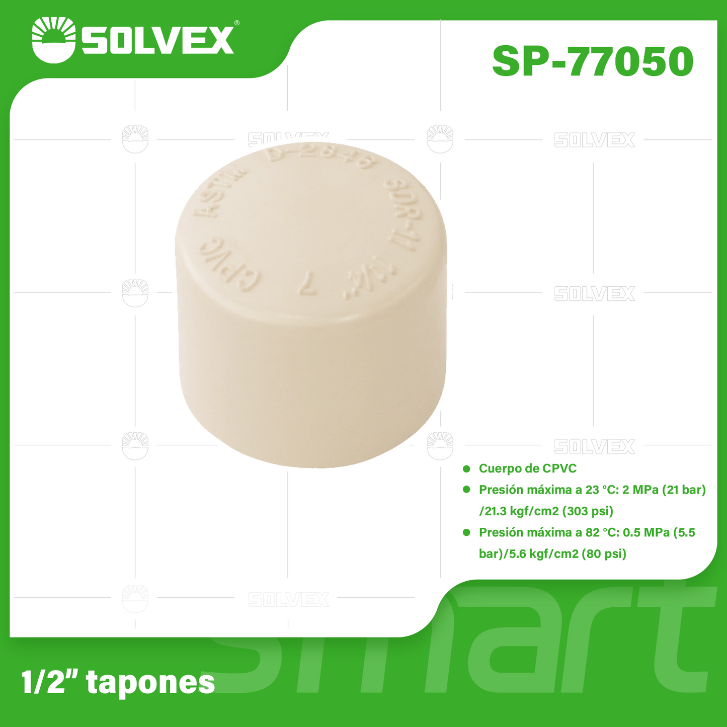 SP-77050-(Caja master 1 CTN=2080 SKU)-(MOQ 20 SKU)-Tapones 1/2”
Cuerpo de CPVC