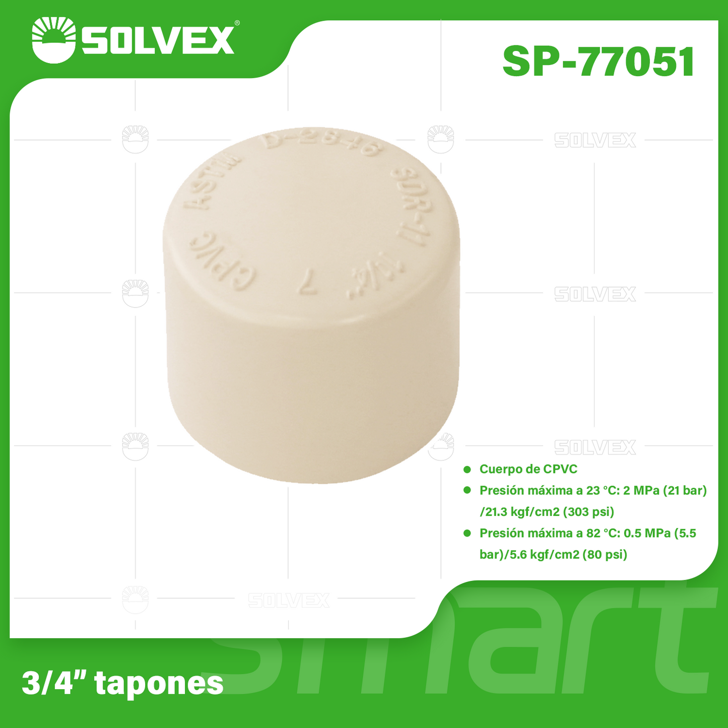 SP-77051-(Caja master 1 CTN=940 SKU)-(MOQ 20 SKU)-Tapones 3/4”
Cuerpo de CPVC