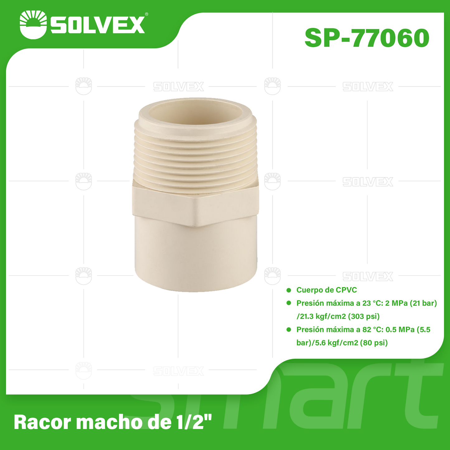 SP-77060-(Caja master 1 CTN=880 SKU)-(MOQ 20 SKU)-Racor macho de 1/2"
Cuerpo de CPVC