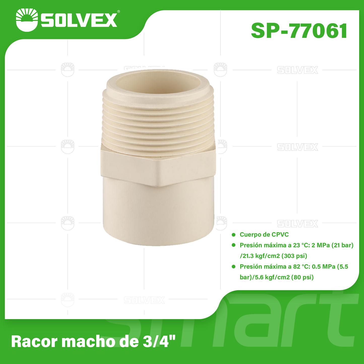 SP-77061-(Caja master 1 CTN=480 SKU)-(MOQ 20 SKU)-Racor macho de 3/4"
Cuerpo de CPVC