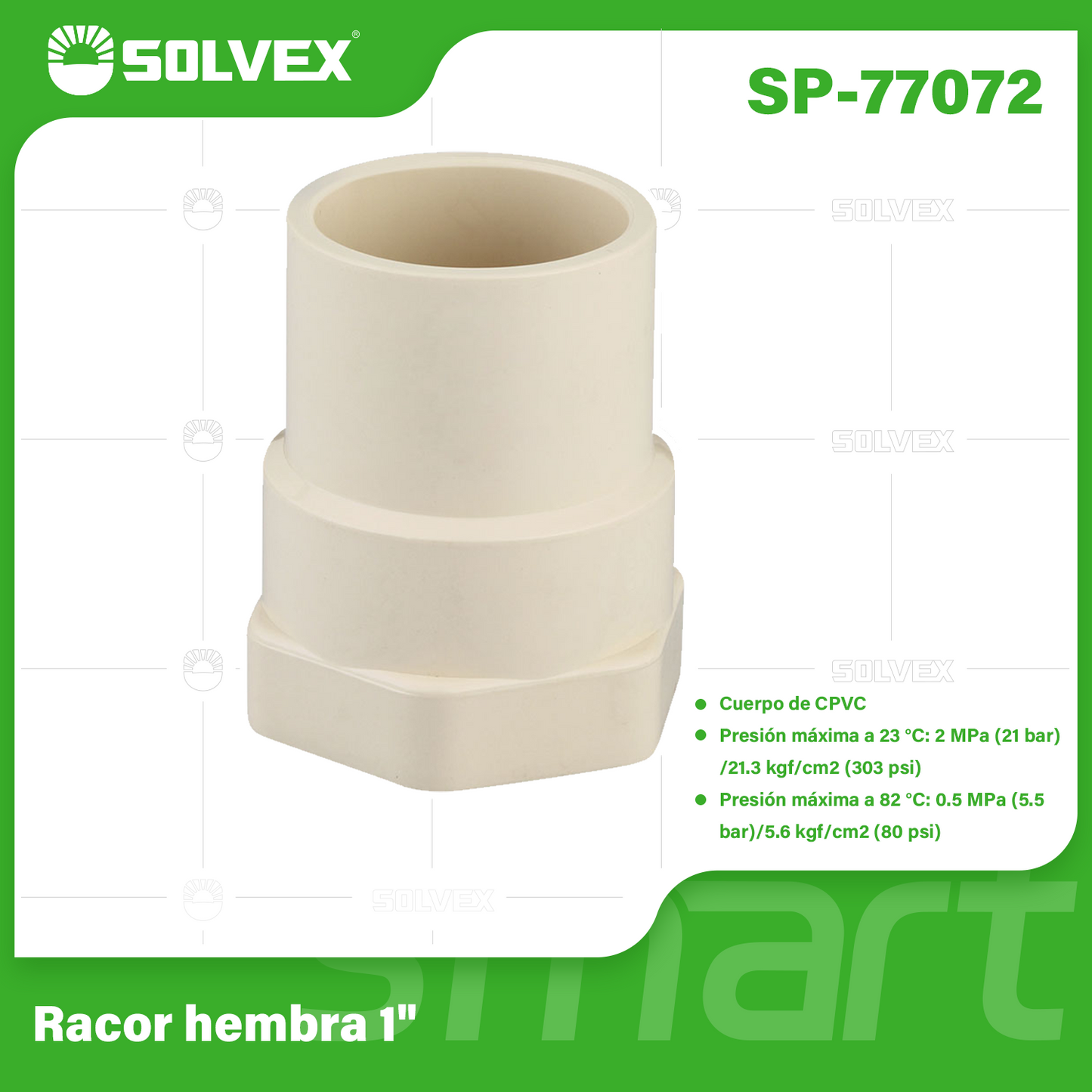 SP-77072-(Caja master 1 CTN=220 SKU)-(MOQ 20 SKU)-Racor hembra 1"
Cuerpo de CPVC