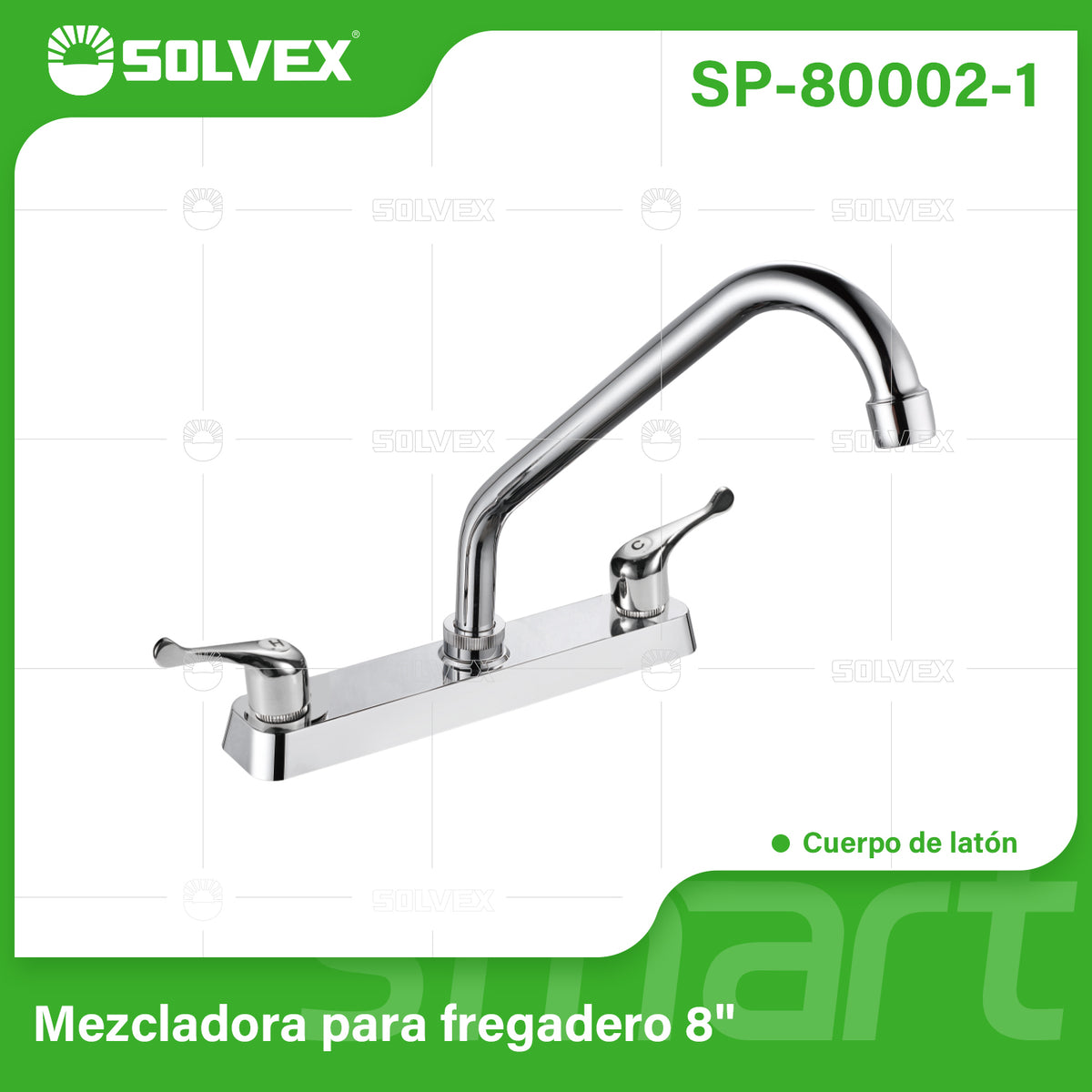 SP-80002-1-(Caja master 1 CTN=12 SKU)-(MOQ 1 SKU)-Mezcladora para fregadero 8"
Cuerpo de acero inoxidable 304