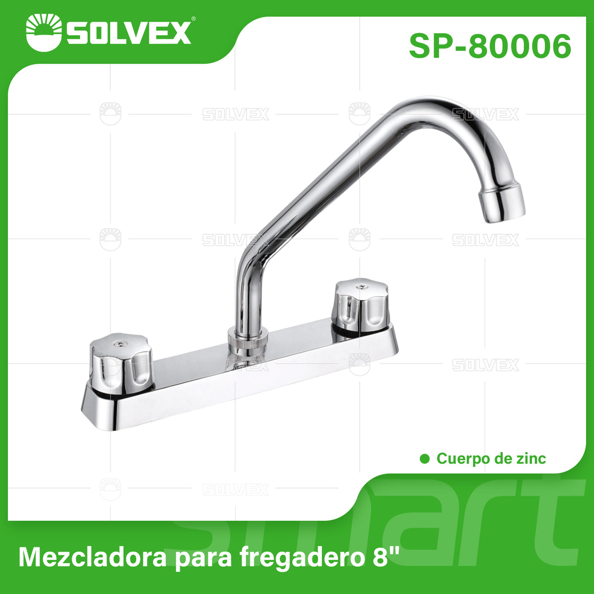 SP-80006-(Caja master 1 CTN=12 SKU)-(MOQ 1 SKU)-Mezcladora para fregadero 8"
Cuerpo de acero inoxidable cromado