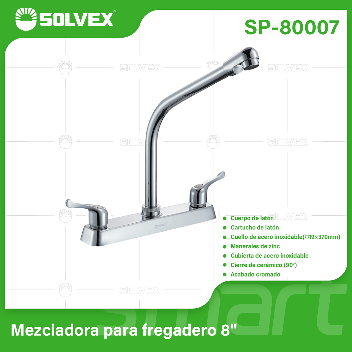 SP-80007-(Caja master 1 CTN=20 SKU)-(MOQ 1 SKU)-Mezcladora para fregadero 8"
Cuerpo de acero inoxidable 304