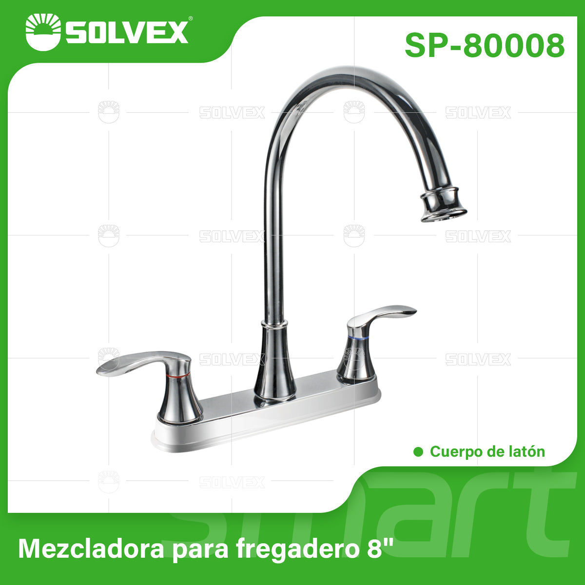 SP-80008-(Caja master 1 CTN=12 SKU)-(MOQ 1 SKU)-Mezcladora para fregadero 8"
Cuerpo de acero inoxidable 304