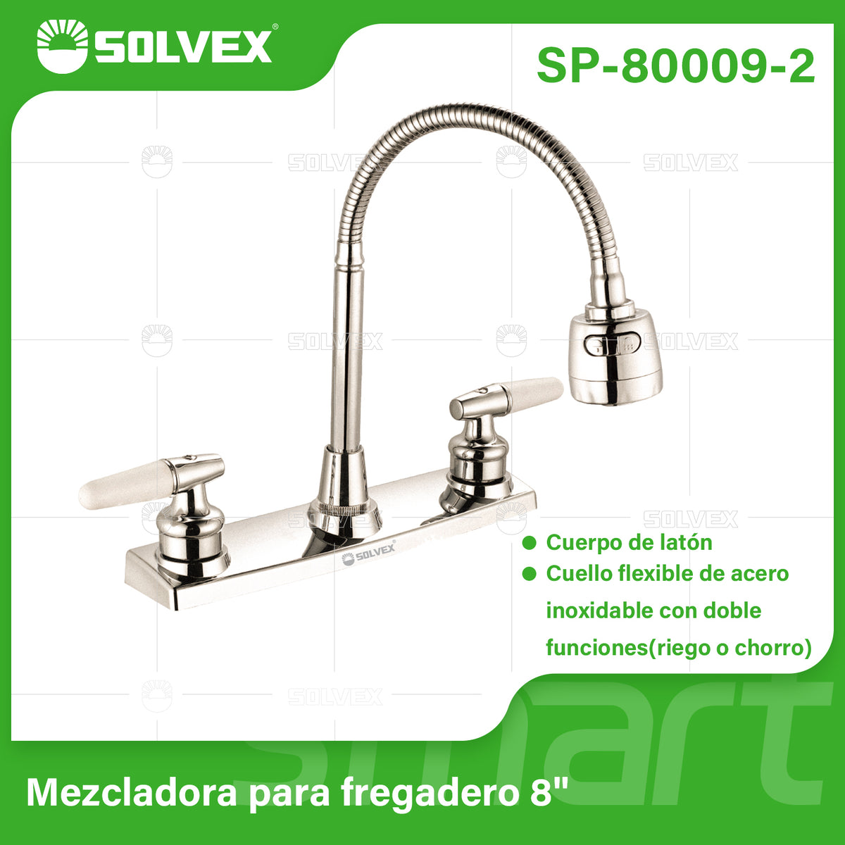 SP-80009-2-(Caja master 1 CTN=20 SKU)-(MOQ 1 SKU)-Mezcladora para fregadero 8"
Cuerpo de acero inoxidable 304