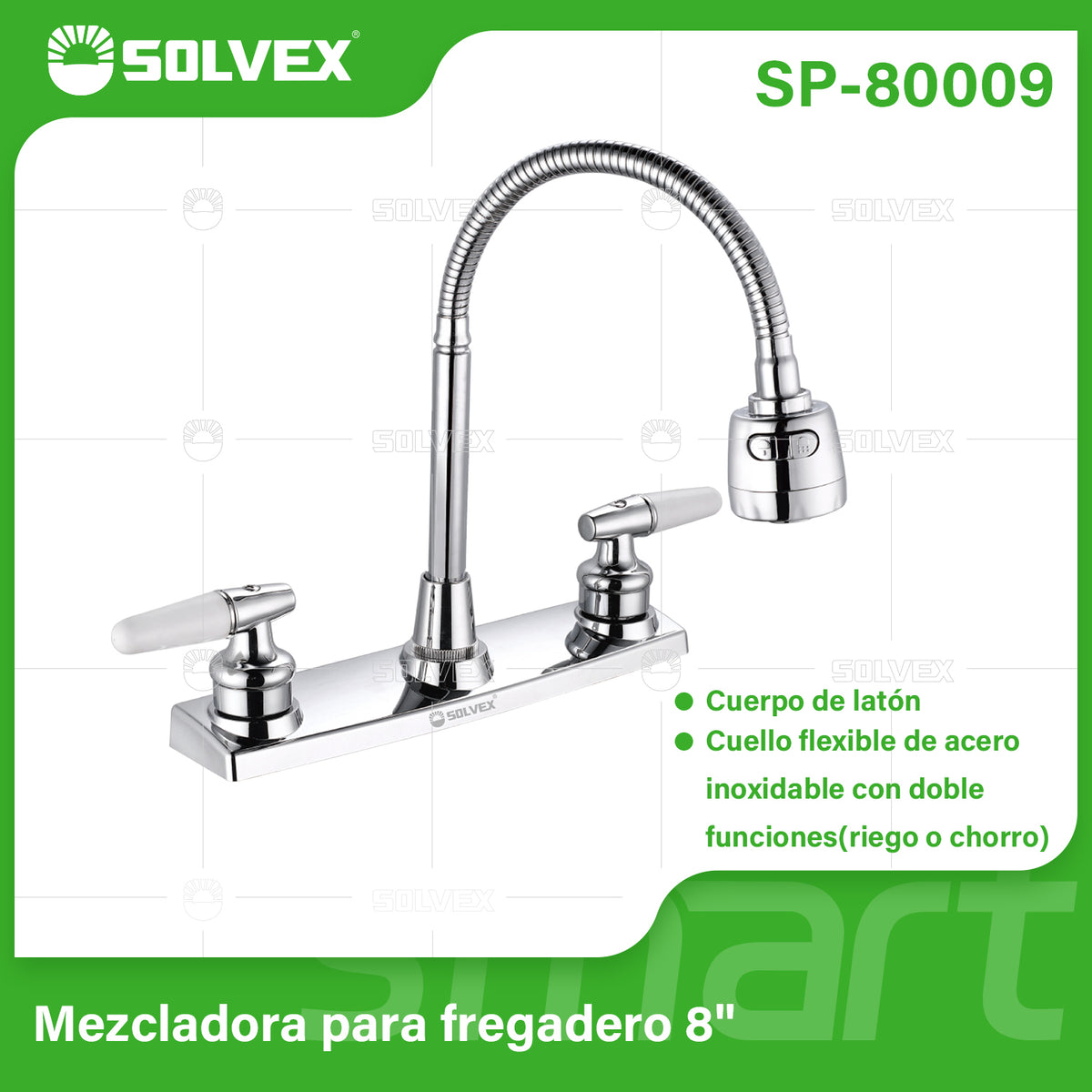 SP-80009-(Caja master 1 CTN=12 SKU)-(MOQ 1 SKU)-Mezcladora para fregadero 8"
Cuerpo de acero inoxidable 304