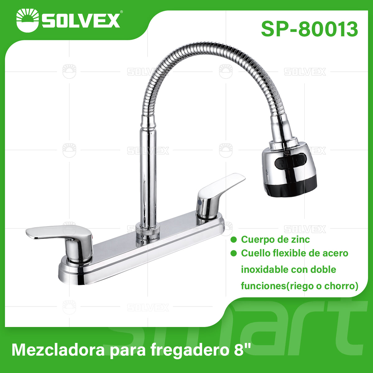 SP-80013-(Caja master 1 CTN=12 SKU)-(MOQ 1 SKU)-Mezcladora para fregadero 8"
Cuerpo de acero inoxidable cromado