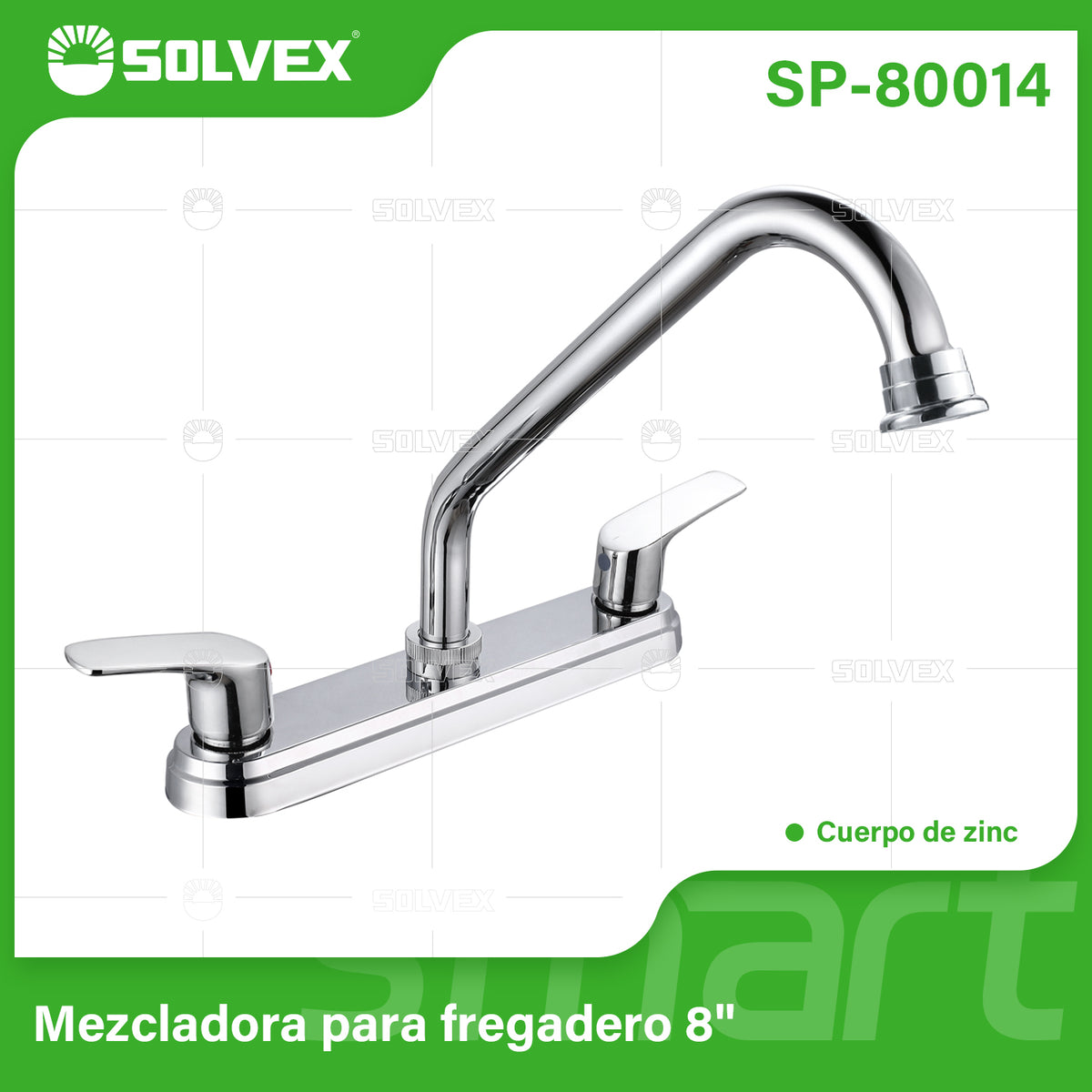 SP-80014-(Caja master 1 CTN=12 SKU)-(MOQ 1 SKU)-Mezcladora para fregadero 8"
Cuerpo de acero inoxidable cromado
