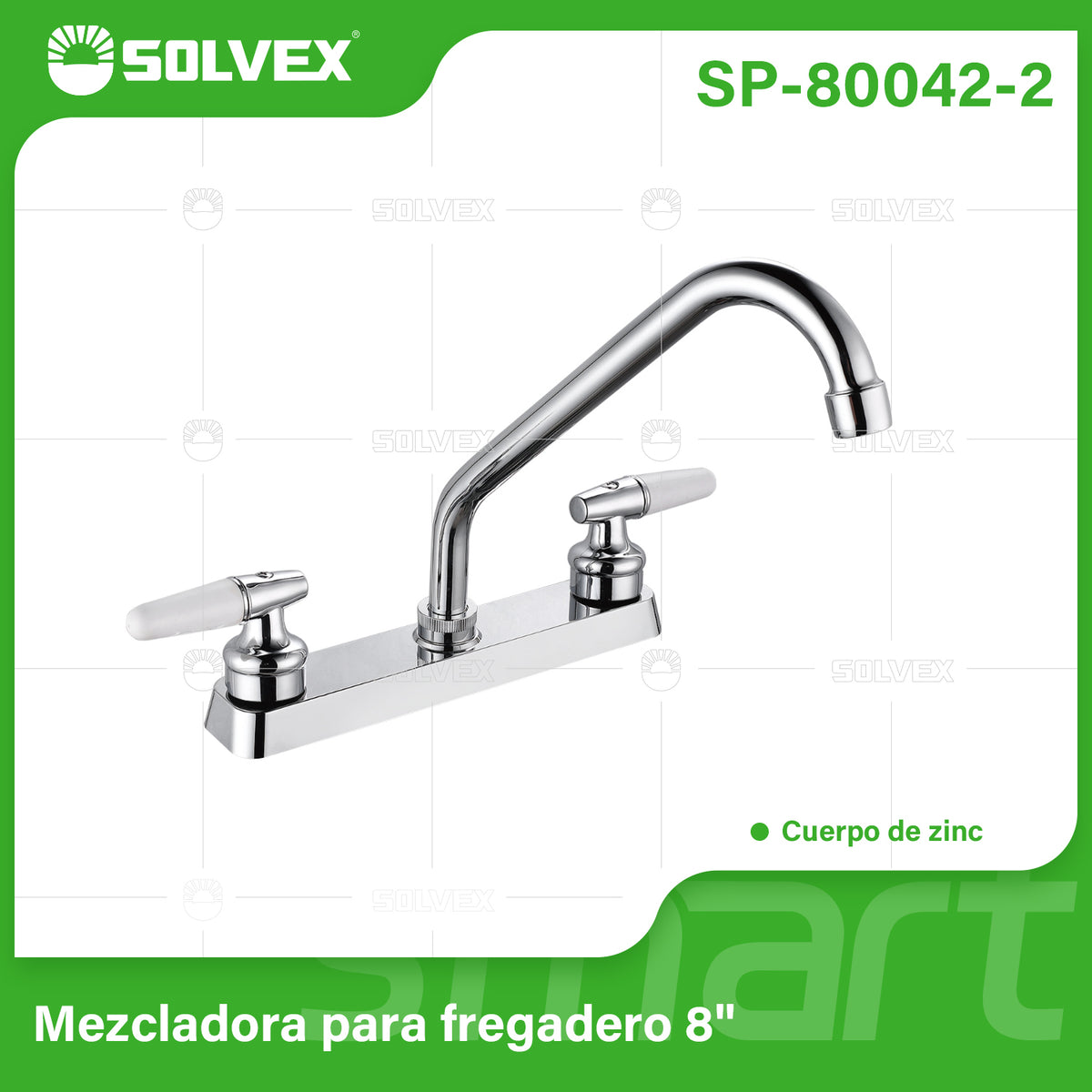 SP-80042-2-(Caja master 1 CTN=12 SKU)-(MOQ 1 SKU)-Mezcladora para fregadero 8"
Cuerpo de acero inoxidable cromado