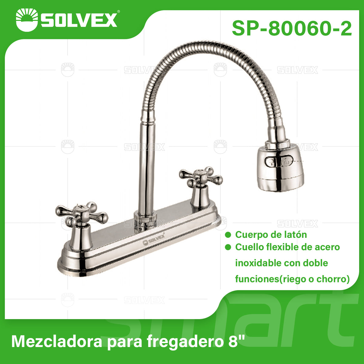 SP-80060-2-(Caja master 1 CTN=20 SKU)-(MOQ 1 SKU)-Mezcladora para fregadero 8"
Cuerpo de acero inoxidable 304