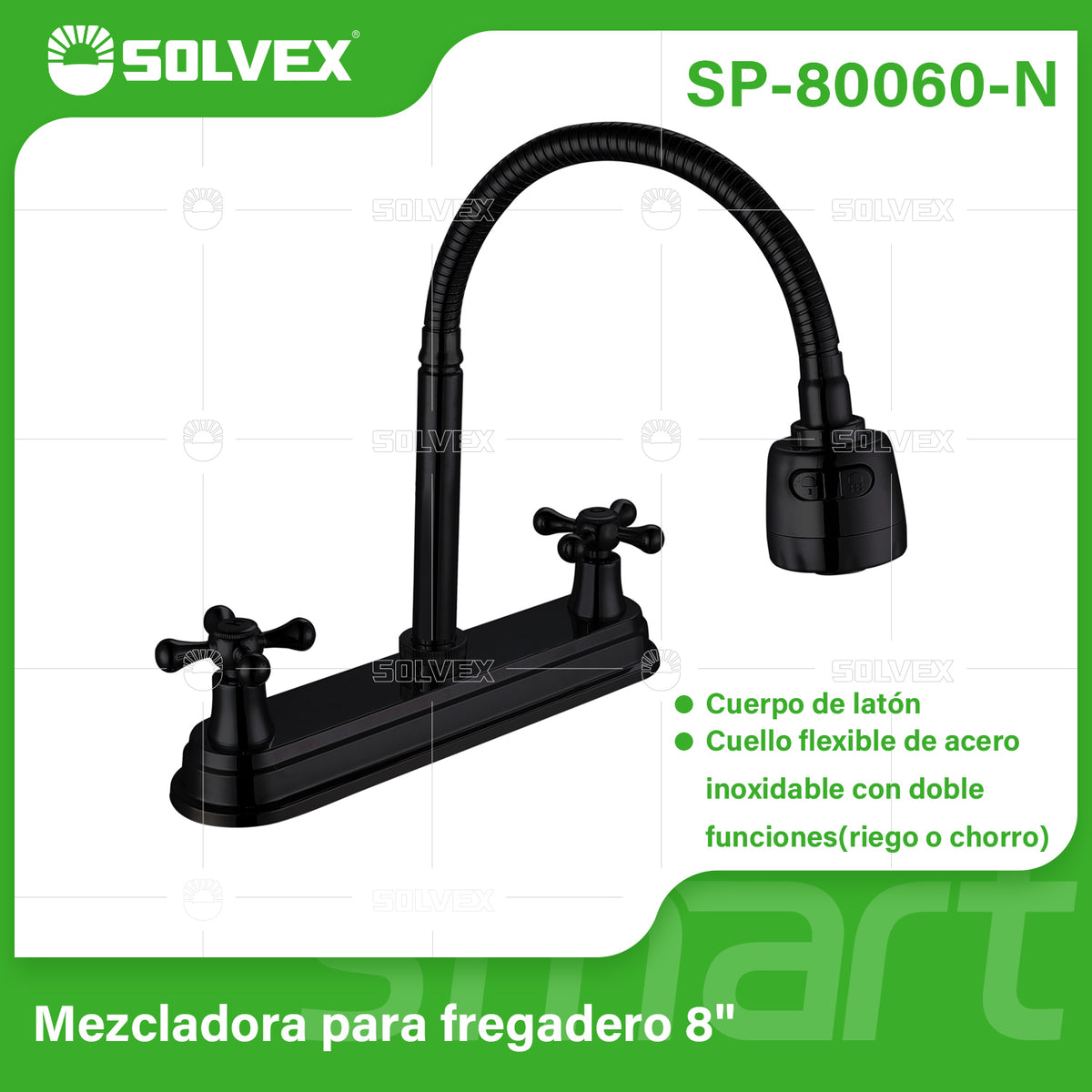 SP-80060-N-(Caja master 1 CTN=12 SKU)-(MOQ 1 SKU)-Mezcladora para fregadero 8"
Cuerpo de acero inoxidable 304