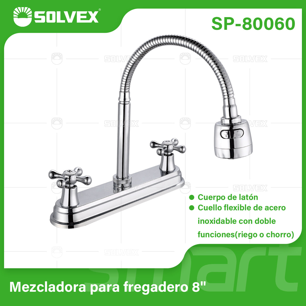 SP-80060-(Caja master 1 CTN=12 SKU)-(MOQ 1 SKU)-Mezcladora para fregadero 8"
Cuerpo de acero inoxidable 304