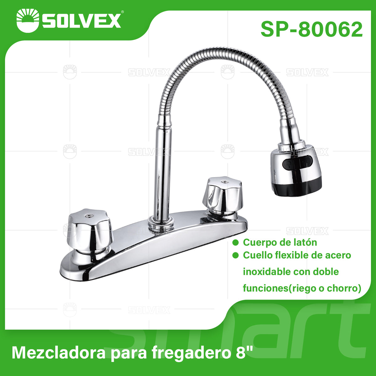 SP-80062-(Caja master 1 CTN=12 SKU)-(MOQ 1 SKU)-Mezcladora para fregadero 8"
Cuerpo de acero inoxidable 304