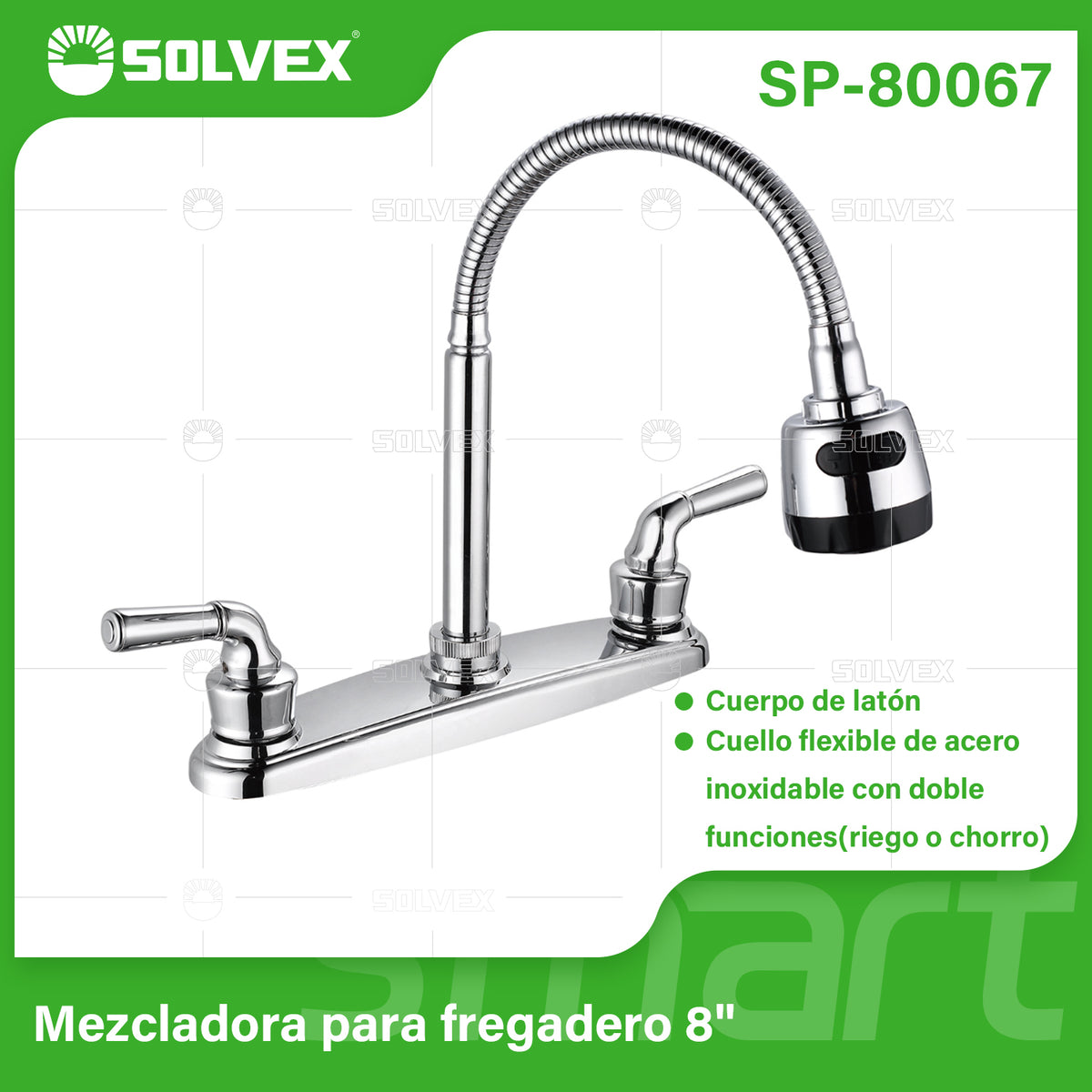 SP-80067-(Caja master 1 CTN=12 SKU)-(MOQ 1 SKU)-Mezcladora para fregadero 8"
Cuerpo de acero inoxidable 304