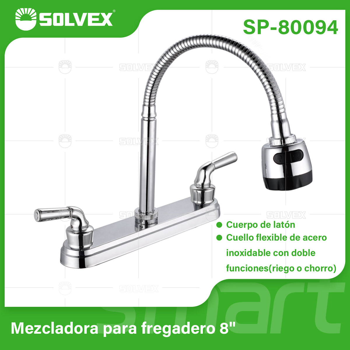 SP-80094-(Caja master 1 CTN=12 SKU)-(MOQ 1 SKU)-Mezcladora para fregadero 8"
Cuerpo de acero inoxidable 304