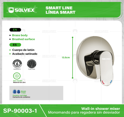 SP-90003-1-(Caja master 1 CTN=12 SKU)-(MOQ 1 SKU)-Monomando para regadera sin desviador
Cuerpo de latón