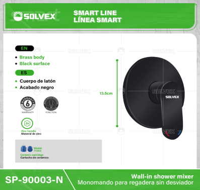 SP-90003-N-(Caja master 1 CTN=12 SKU)-(MOQ 1 SKU)-Monomando para regadera sin desviador
Cuerpo de latón
