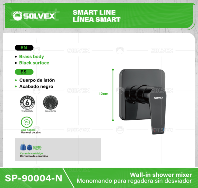 SP-90004-N-(Caja master 1 CTN=12 SKU)-(MOQ 1 SKU)-Monomando para regadera sin desviador
Cuerpo de latón