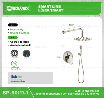 SP-90111-1-(Caja master 1 CTN=5 SKU)-(MOQ 1 SKU)-Juego de monomando con desviador de 2 funciones
Cuerpo de latón