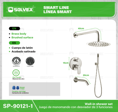 SP-90121-1-(Caja master 1 CTN=5 SKU)-(MOQ 1 SKU)-Juego de monomando con desviador de 3 funciones
Cuerpo de latón