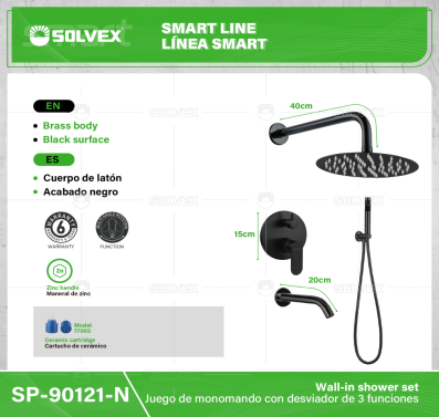 SP-90121-N-(Caja master 1 CTN=5 SKU)-(MOQ 1 SKU)-Juego de monomando con desviador de 3 funciones
Cuerpo de latón