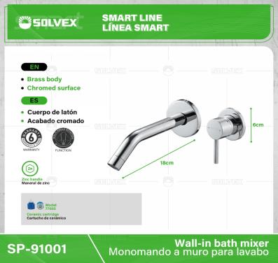 SP-91001-(Caja master 1 CTN=10 SKU)-(MOQ 1 SKU)-Monomando a muro para lavabo
Cuerpo de latón