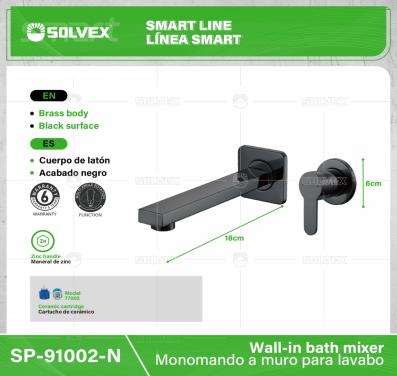 SP-91002-N-(Caja master 1 CTN=10 SKU)-(MOQ 1 SKU)-Monomando a muro para lavabo
Cuerpo de latón