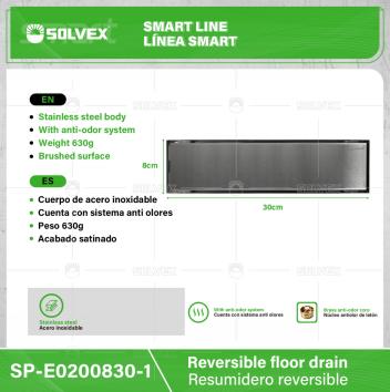 SP-E0200830-1-(Caja master 1 CTN=20 SKU)-(MOQ 1 SKU)-Resumidero reversible
Cuerpo de acero inoxidable