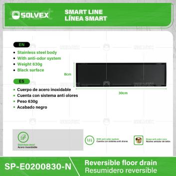 SP-E0200830-N-(Caja master 1 CTN=20 SKU)-(MOQ 1 SKU)-Resumidero reversible
Cuerpo de acero inoxidable
