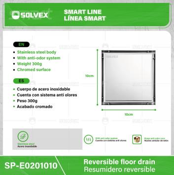 SP-E0201010-(Caja master 1 CTN=50 SKU)-(MOQ 1 SKU)-Resumidero reversible
Cuerpo de acero inoxidable