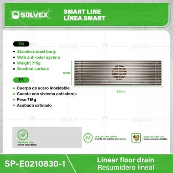 SP-E0210830-1-(Caja master 1 CTN=20 SKU)-(MOQ 1 SKU)-Resumidero lineal
Cuerpo de acero inoxidable