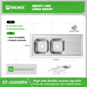 ST-12050RH-(Caja master 1 CTN=5 SKU)-(MOQ 5 SKU)-Tarja de sobreponer con doble tinas
Acero inoxidable