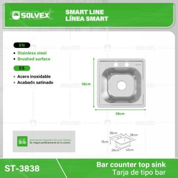 ST-3838-(Caja master 1 CTN=5 SKU)-(MOQ 5 SKU)-Tarja de tipo bar
Acero inoxidable