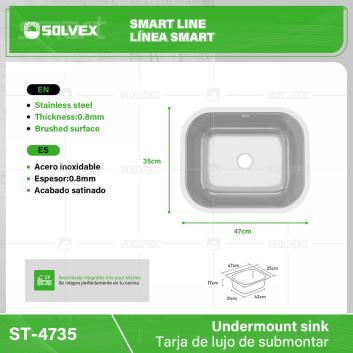 ST-4735-(Caja master 1 CTN=5 SKU)-(MOQ 5 SKU)-Tarja de lujo de submontar
Acero inoxidable