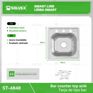 ST-4848-(Caja master 1 CTN=5 SKU)-(MOQ 5 SKU)-Tarja de tipo bar
Acero inoxidable