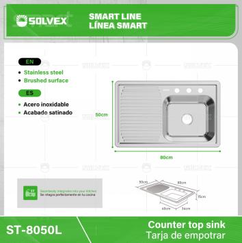 ST-8050L-(Caja master 1 CTN=5 SKU)-(MOQ 5 SKU)-Tarja de empotrar
Acero inoxidable