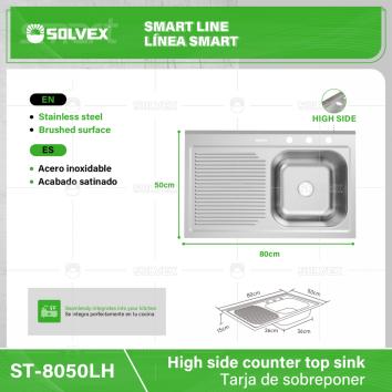 ST-8050LH-(Caja master 1 CTN=5 SKU)-(MOQ 5 SKU)-Tarja de sobreponer
Acero inoxidable