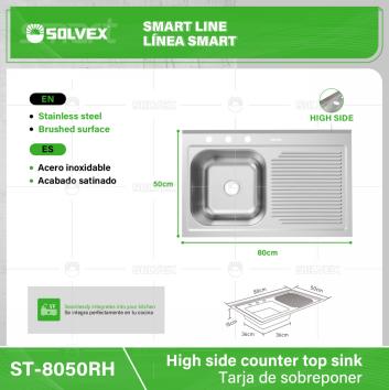 ST-8050RH-(Caja master 1 CTN=5 SKU)-(MOQ 5 SKU)-Tarja de sobreponer
Acero inoxidable