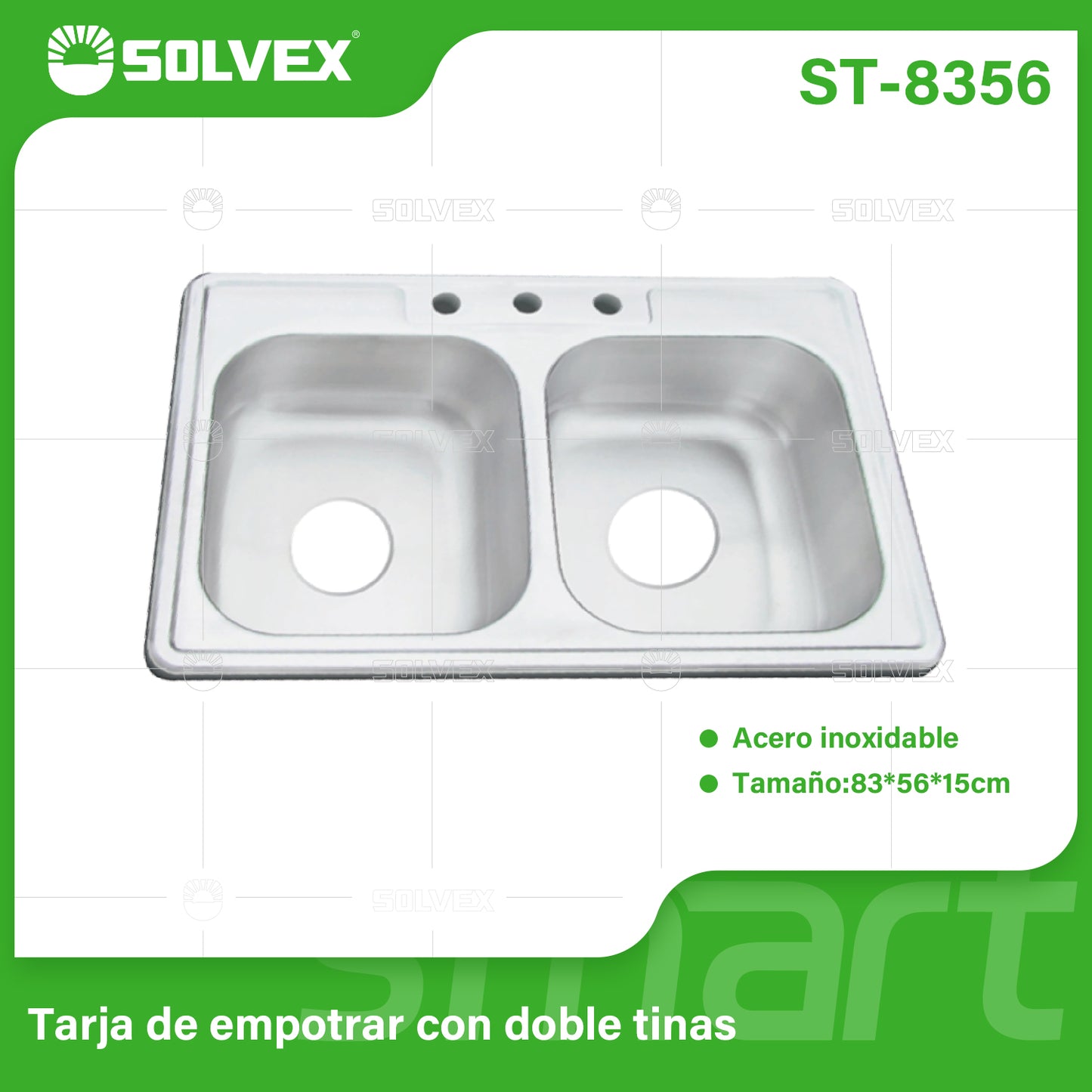 ST-8356 (Caja master 5)(MOQ 1 pz=1 caja) Tarja de empotrar con doble tinas
