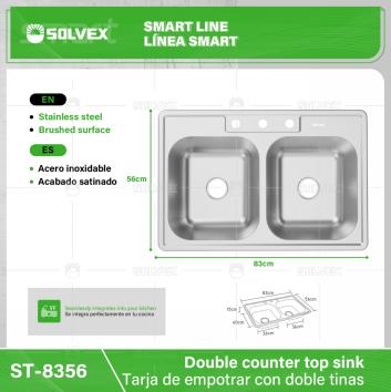 ST-8356-(Caja master 1 CTN=5 SKU)-(MOQ 5 SKU)-Tarja de empotrar con doble tinas
Acero inoxidable