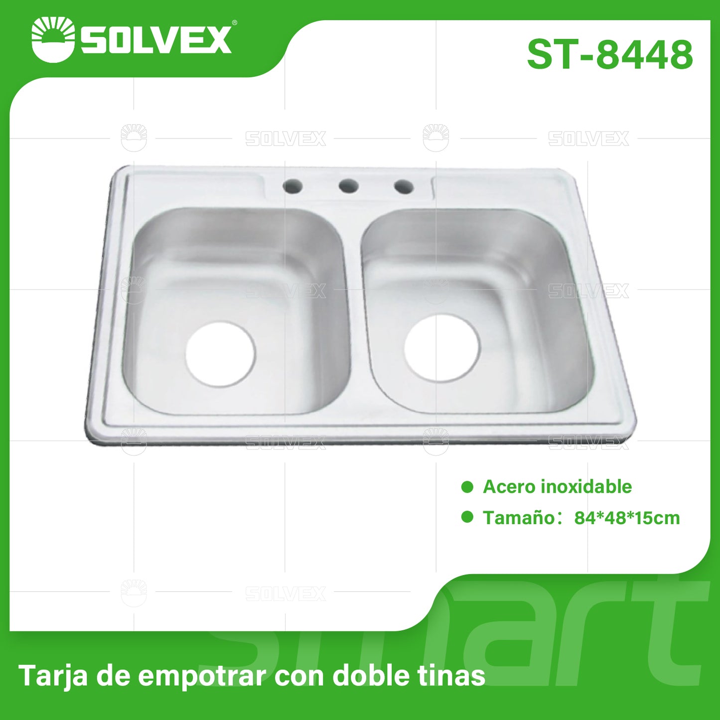 ST-8448 (Caja master 5)(MOQ 1 pz=1 caja) Tarja de empotrar con doble tinas