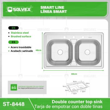 ST-8448-(Caja master 1 CTN=5 SKU)-(MOQ 5 SKU)-Tarja de empotrar con doble tinas
Acero inoxidable