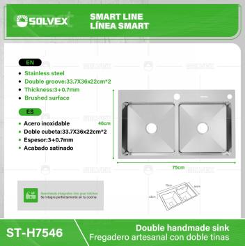 ST-H7546-(Caja master 1 CTN=1 SKU)-(MOQ 1 SKU)-Fregadero artesanal con doble tinas
Acero inoxidable